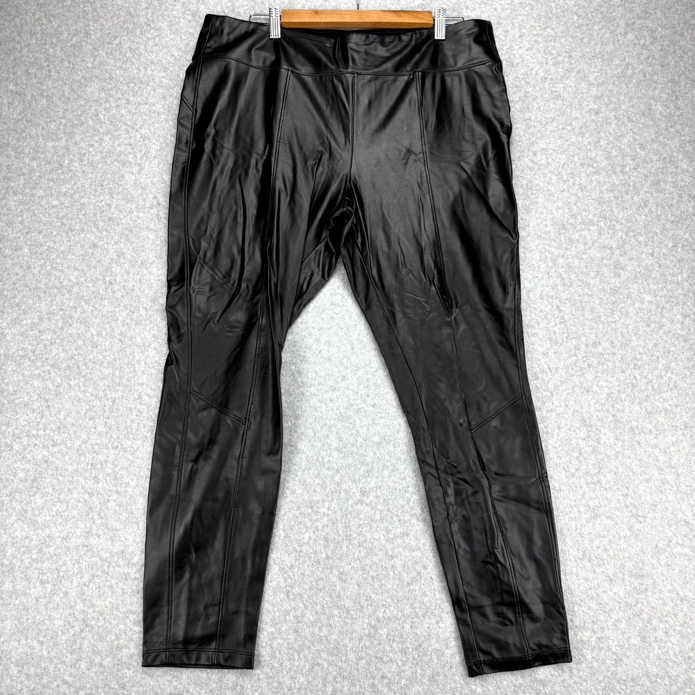 Rock & Republic Pants Womens XL Black Faux Leather Stretch Pull On Slimming Goth